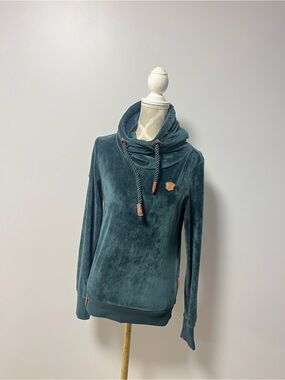Naketano Velour Cowl Neck Hoodie Dark Teal Size Small